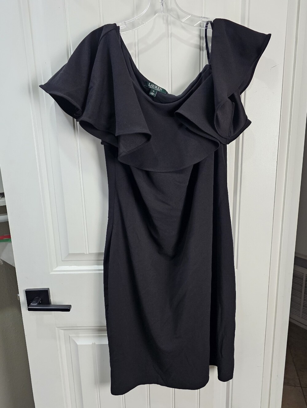 Lauren Ralph Lauren Little Black Dress Ruffle Neckline Plus Sz 18 Midi Side Zip